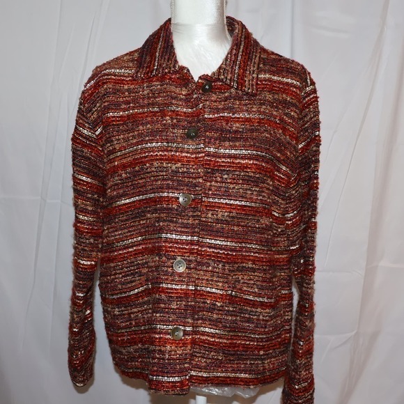 CHICO'S Womens S Multicolor Textured Boucle Metallic Blazer Jacket Button Front - Picture 2 of 13